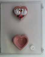 Heart background with Swan pair & flowers lid & bottom V128