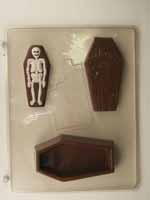 Wooden casket box w/ lid & skeleton piece H078